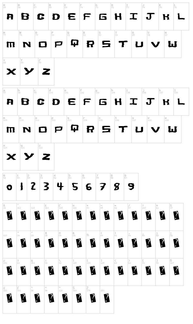 Bold Shake font map