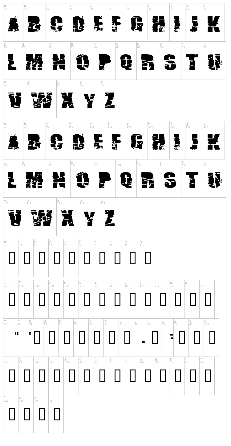 Broken 74 font map