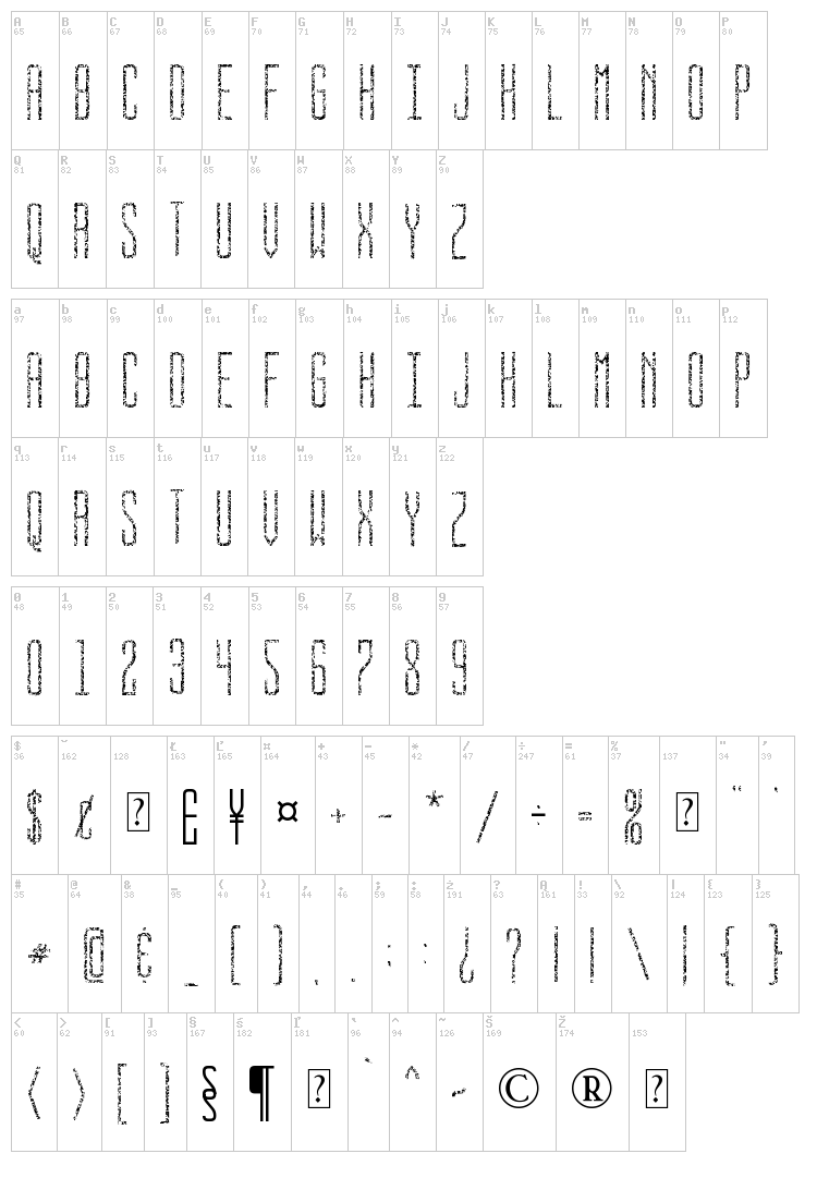 Bus Stop Worn font map
