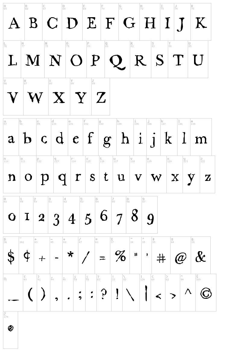 Caslame font map