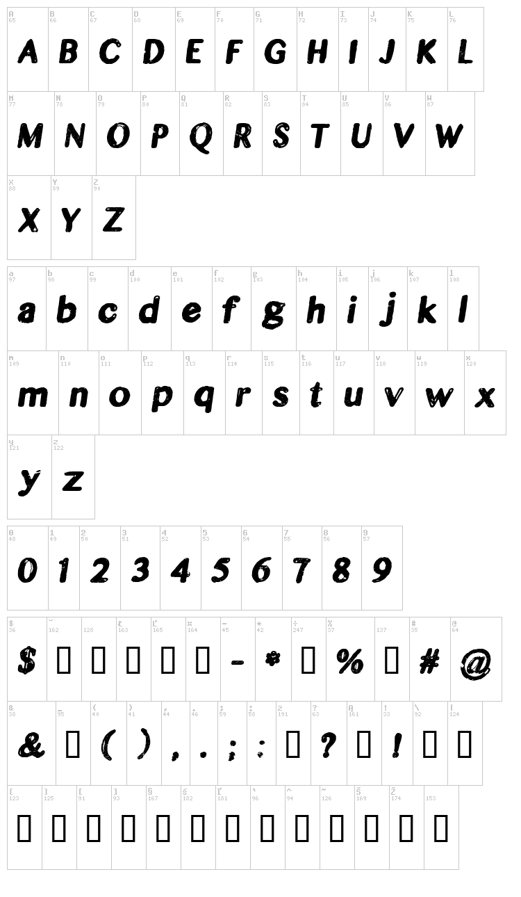CF Legends of the Fall font map