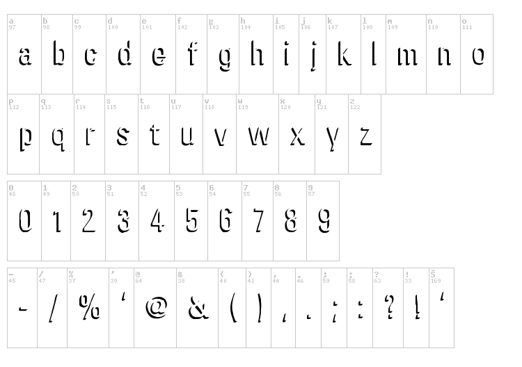 Chira Shadow font map