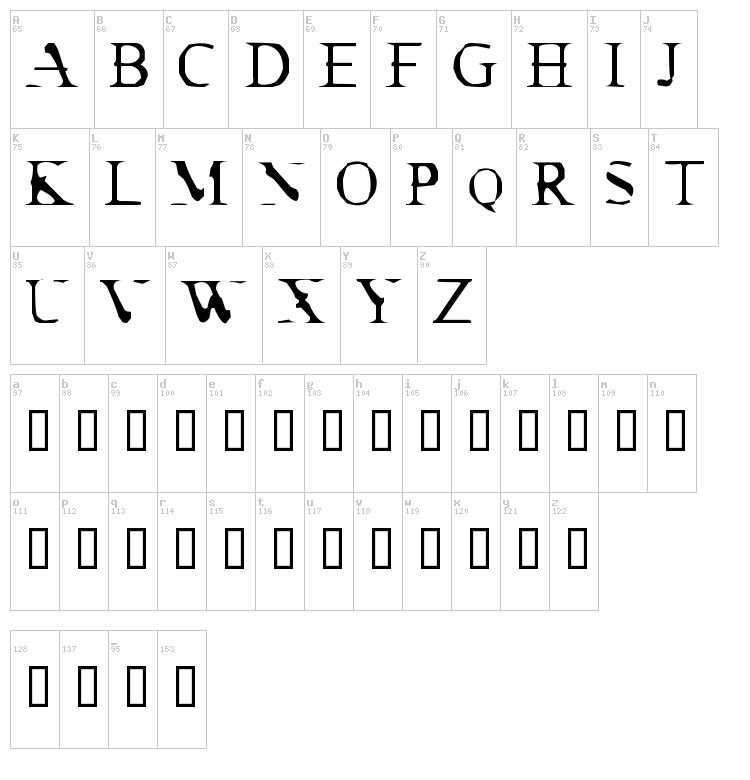 Cracked Dendrite font map