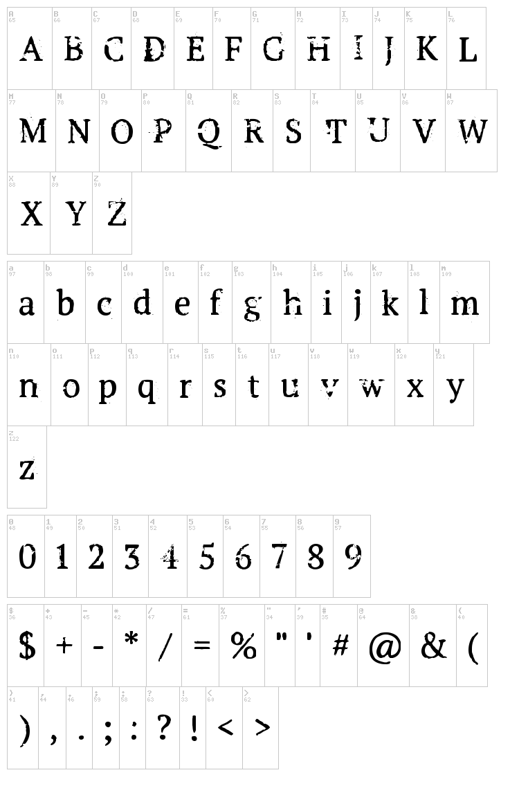Creepshow font map