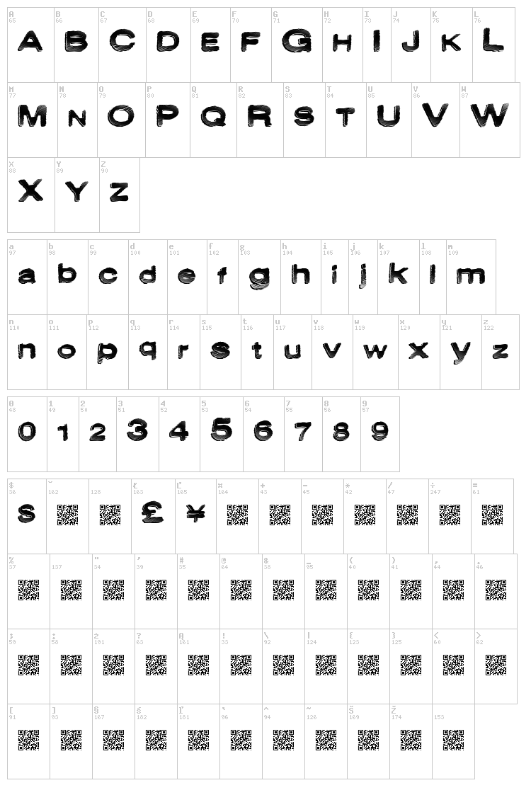 Dance Away font map