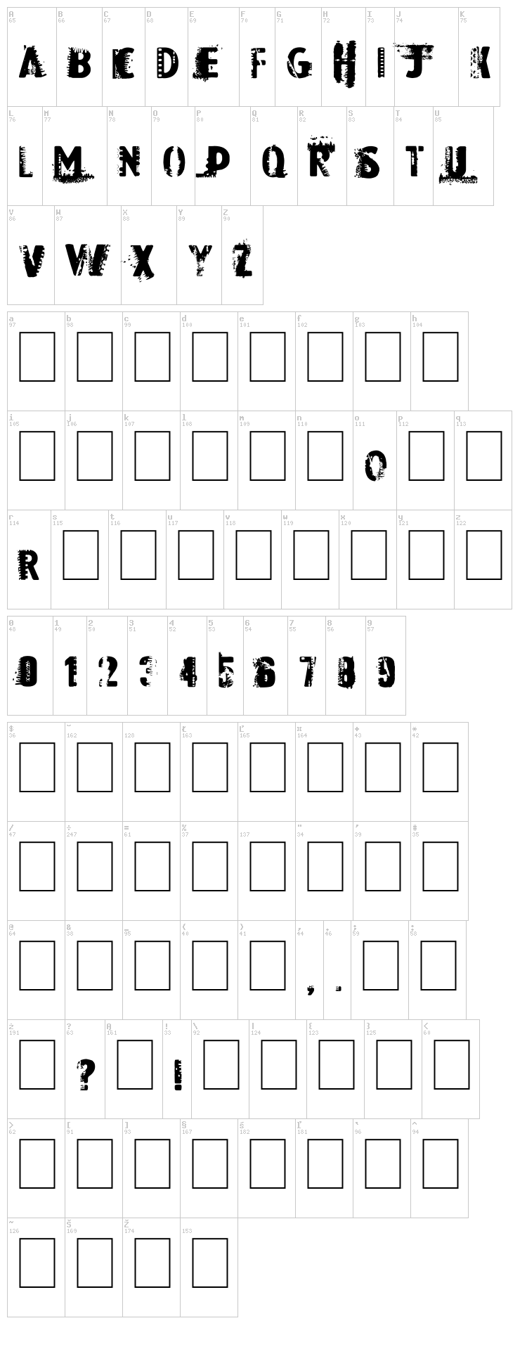 Dark Room font map