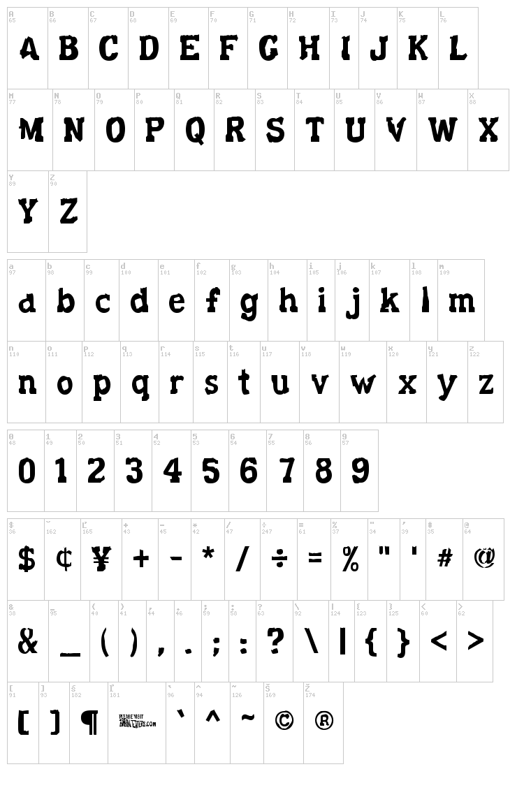Decaying Kuntry font map