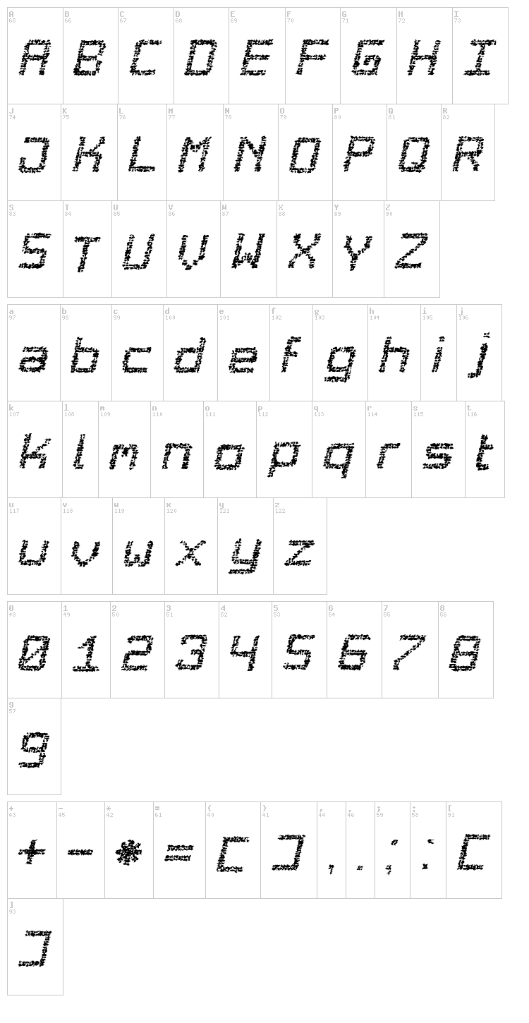 Desgastada TFB font map