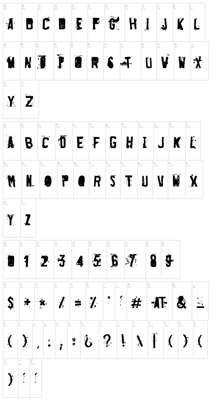 Destroyed License Plate font map