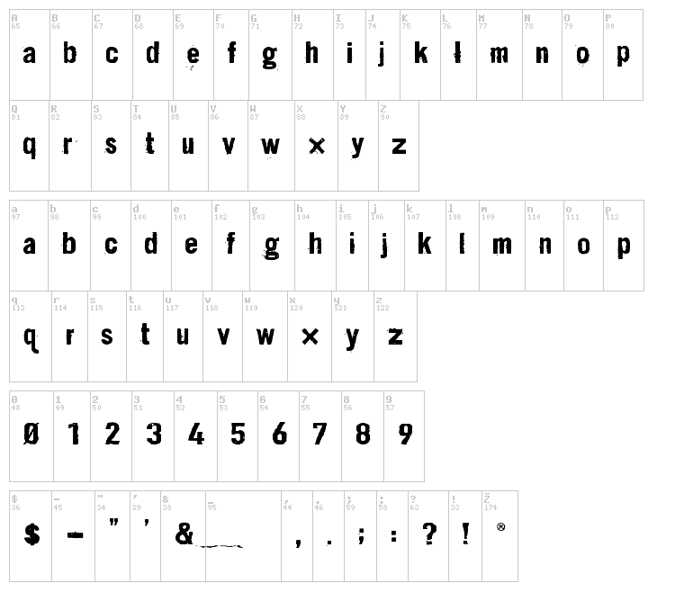 Dirt2 Stickler font map