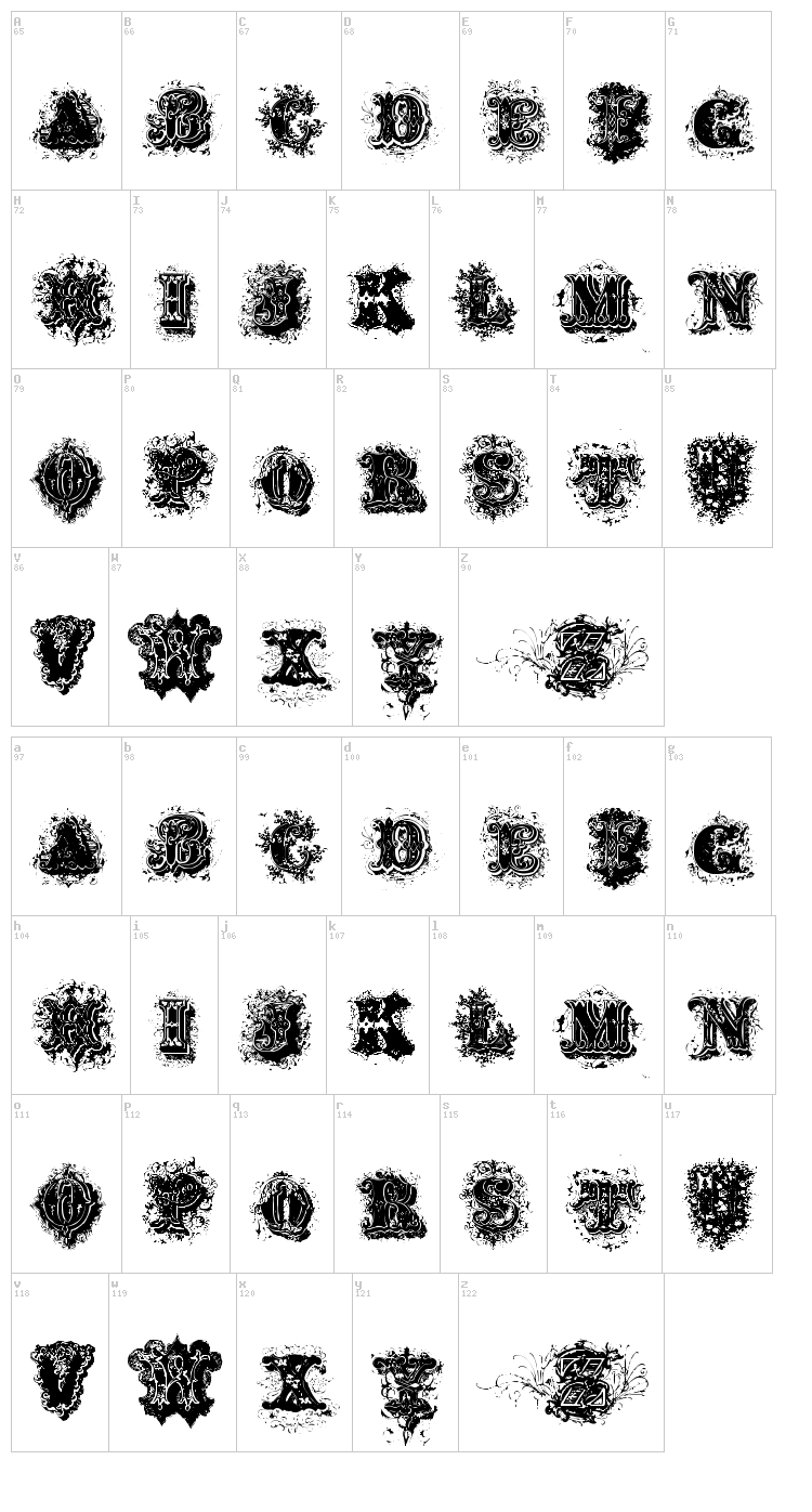 Dirty Ames font map