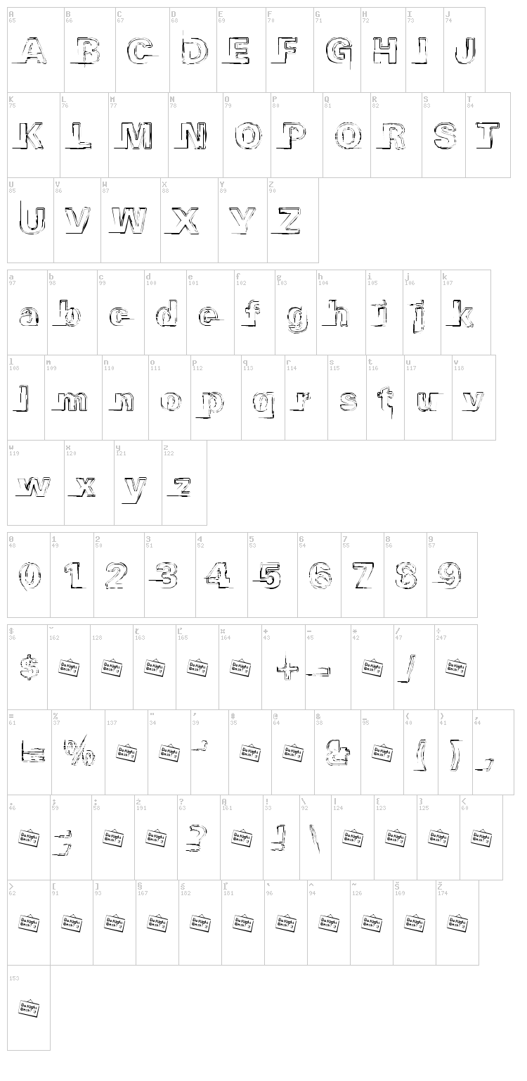 Distopia Black Outlines font map