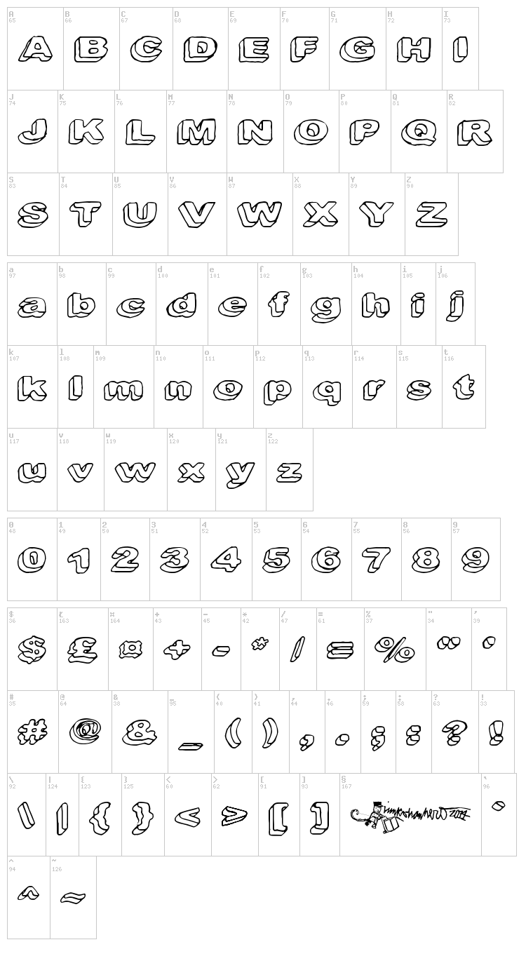 Downleft font map