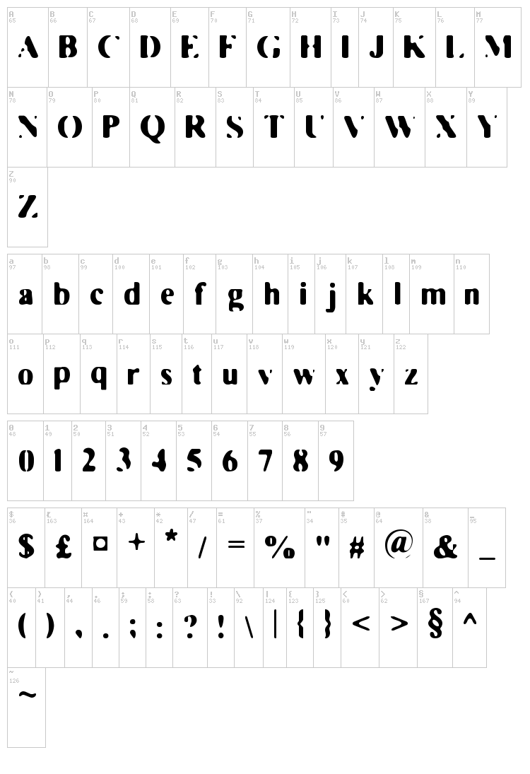Faded MovieStar font map