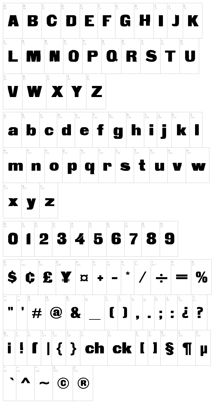 Fette Steinschrift font map