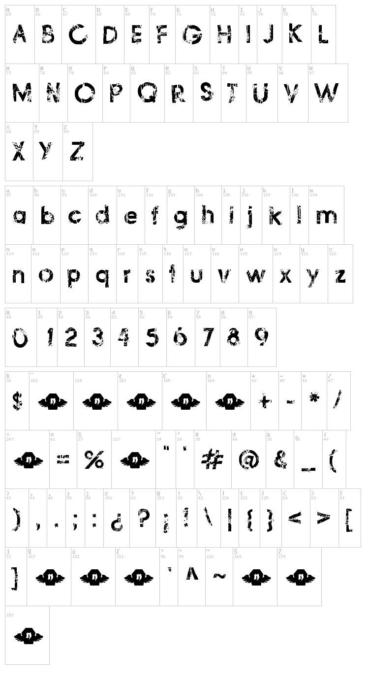 Frail & Bedazzled font map