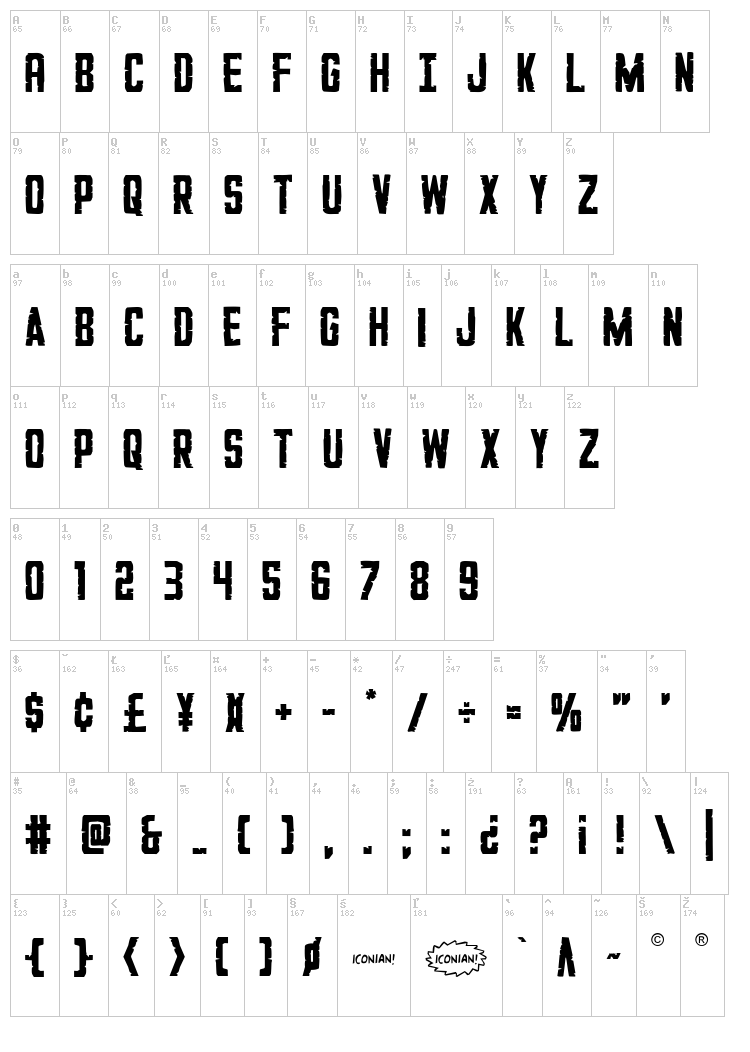 G.I. Incognito font map