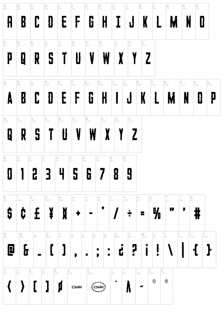 G.I. Incognito font map