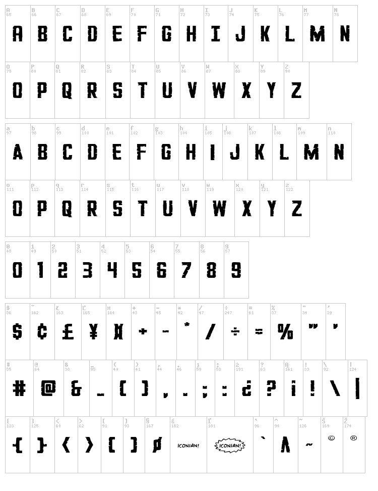 G.I. Incognito font map