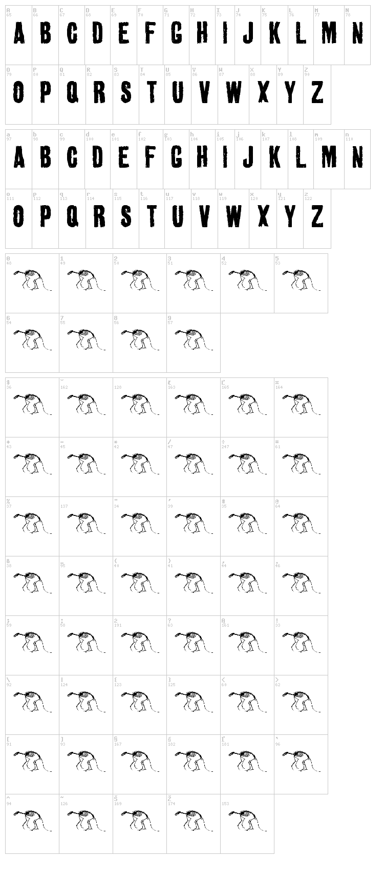 Golden 0 Pony font map