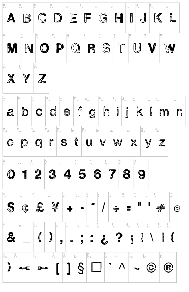 H2D2 Alevita font map