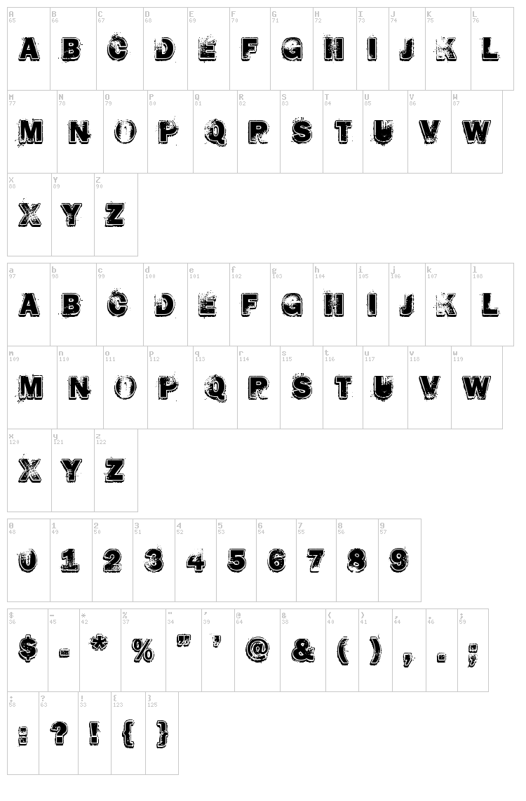 Hard Rock font map