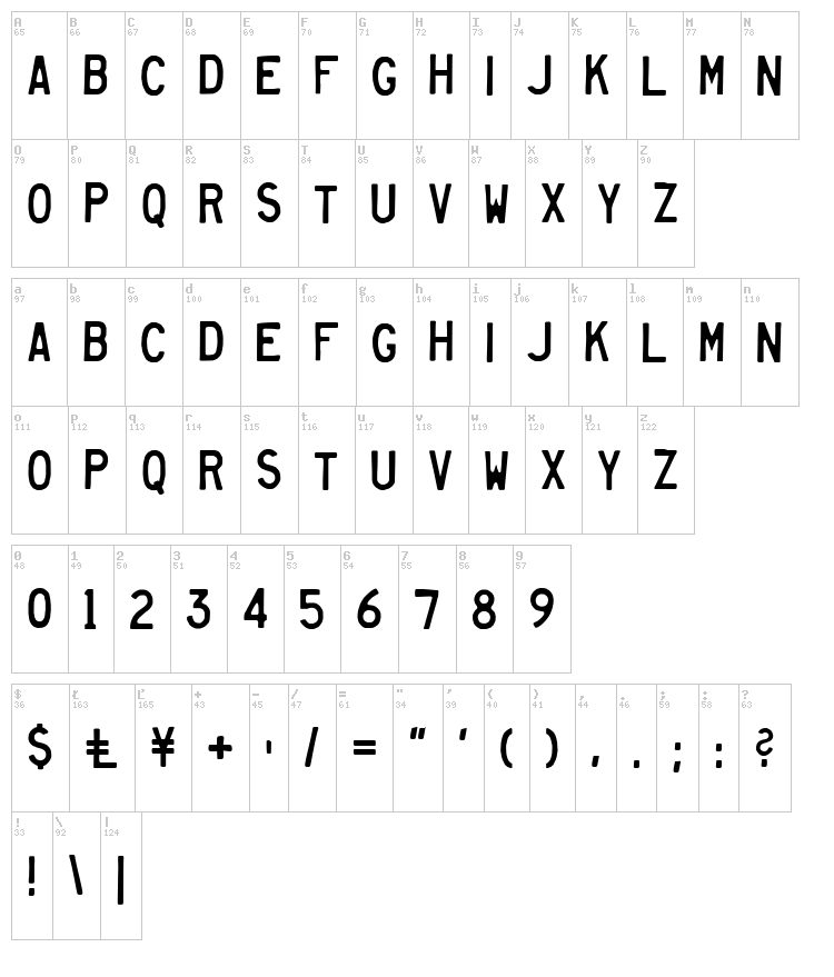 Heavy Equipment font map