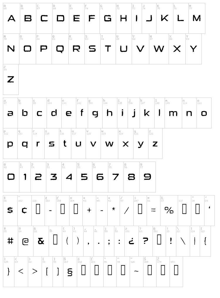 Heavy Bomb font map