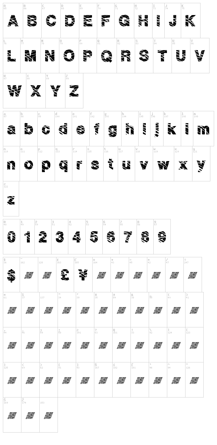 High Fence font map