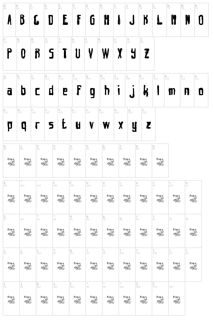 Hint Retro Grunge font map