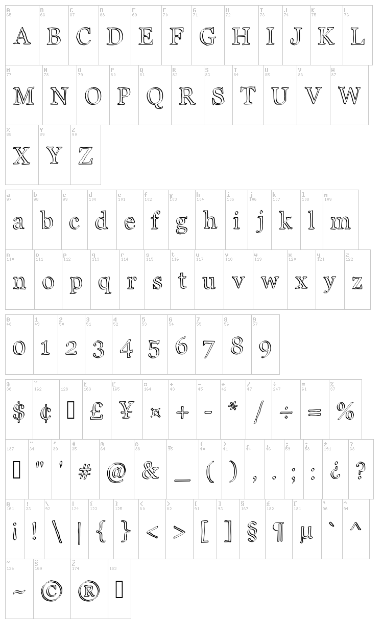 JD Carnival font map