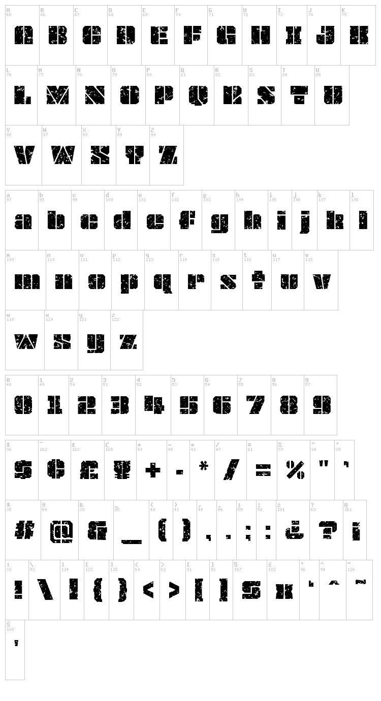 JLS OverKill Grunge font map