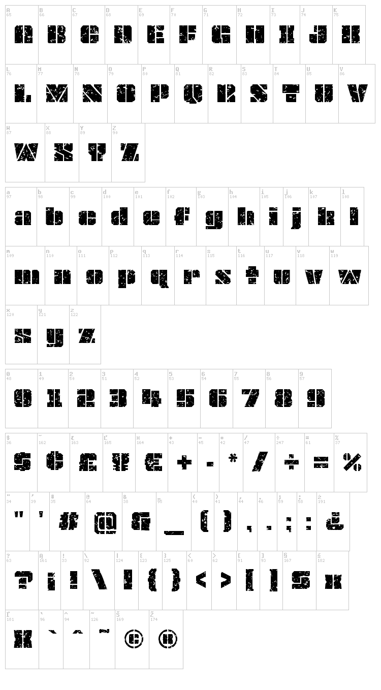 JLS OverKill Grunge font map