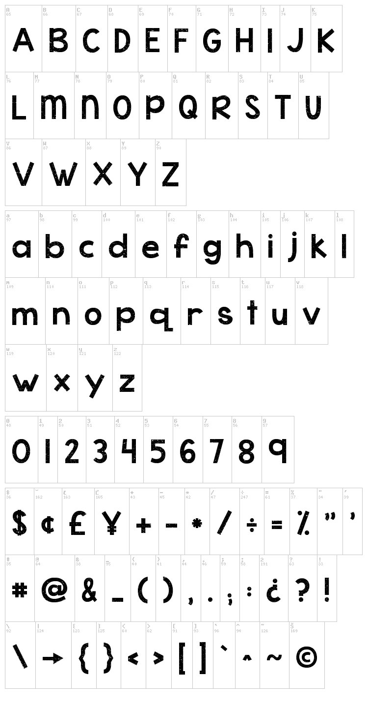 KG Cold Coffee font map