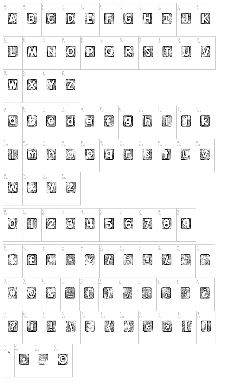 KG Thank You Stamp font map