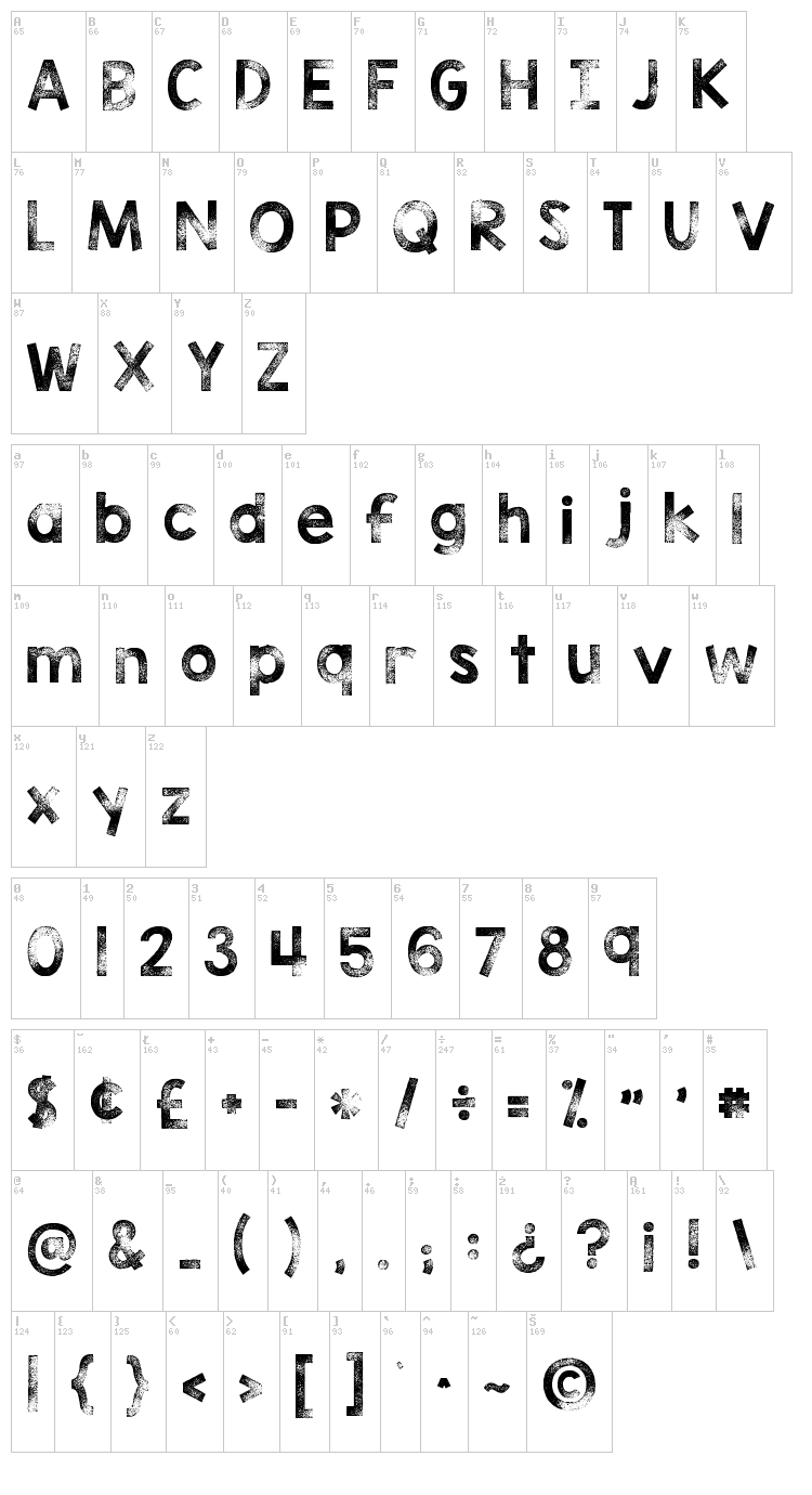 KG Tribeca Stamp font map