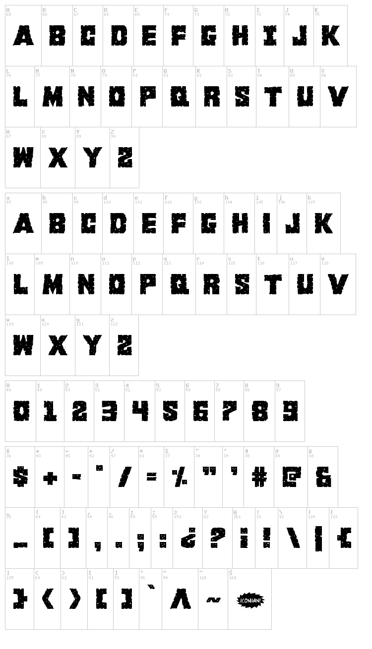 King Commando font map