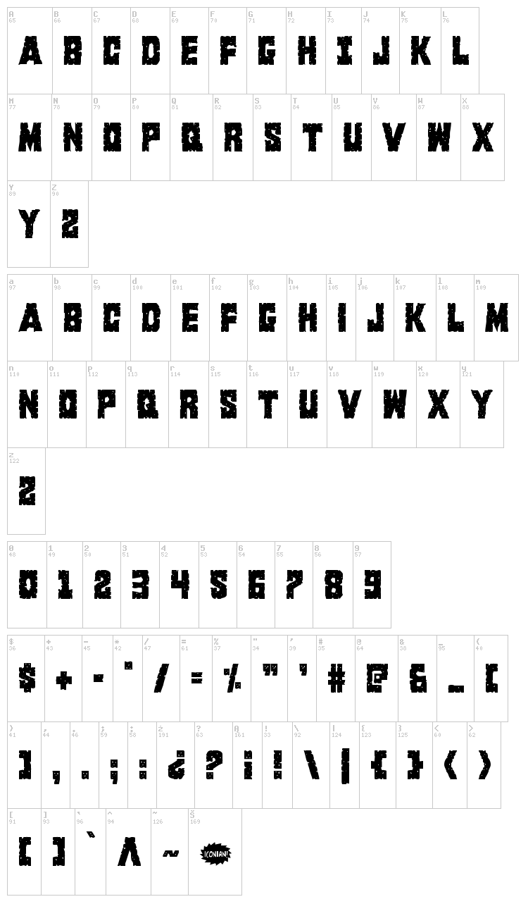 King Commando font map