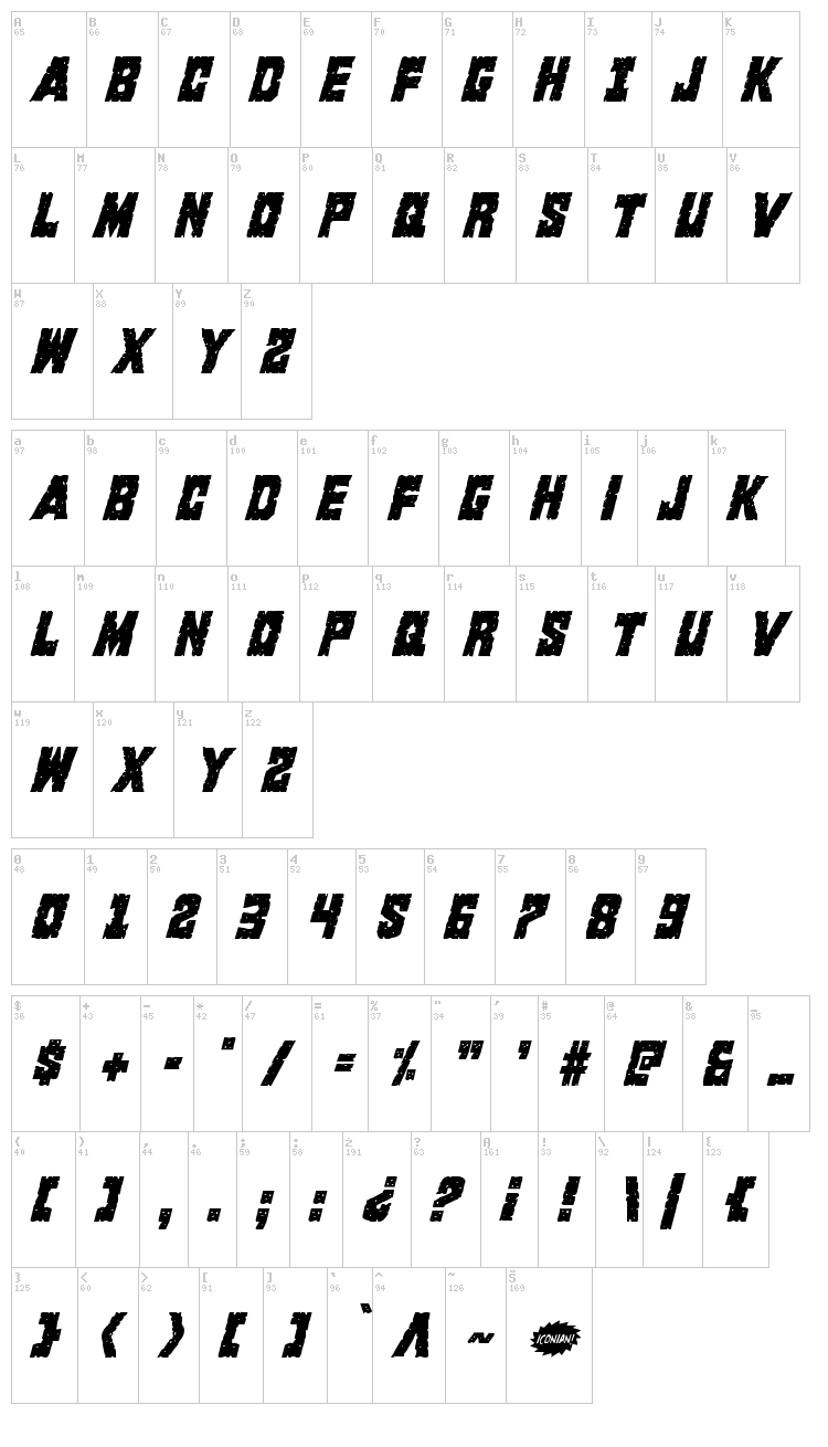 King Commando font map
