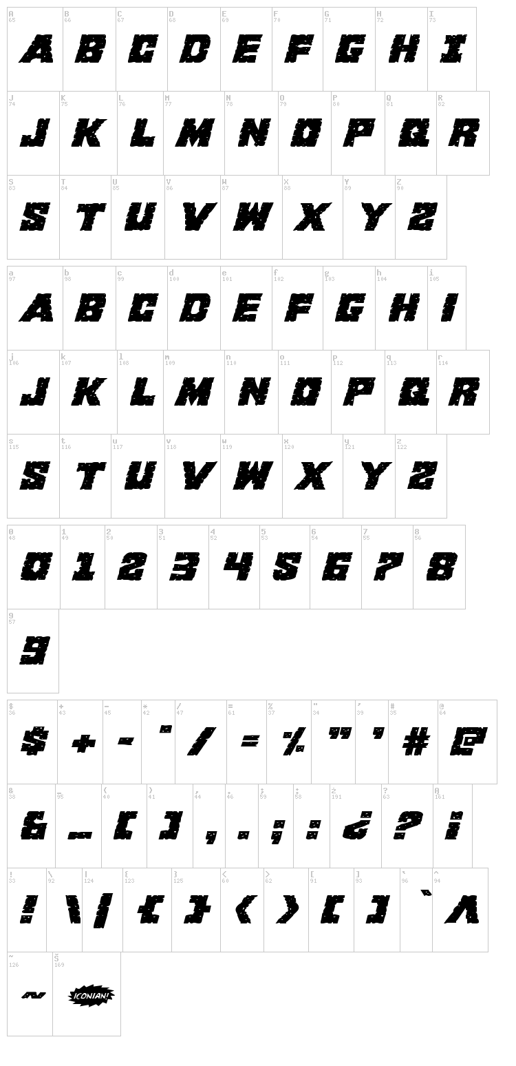King Commando font map