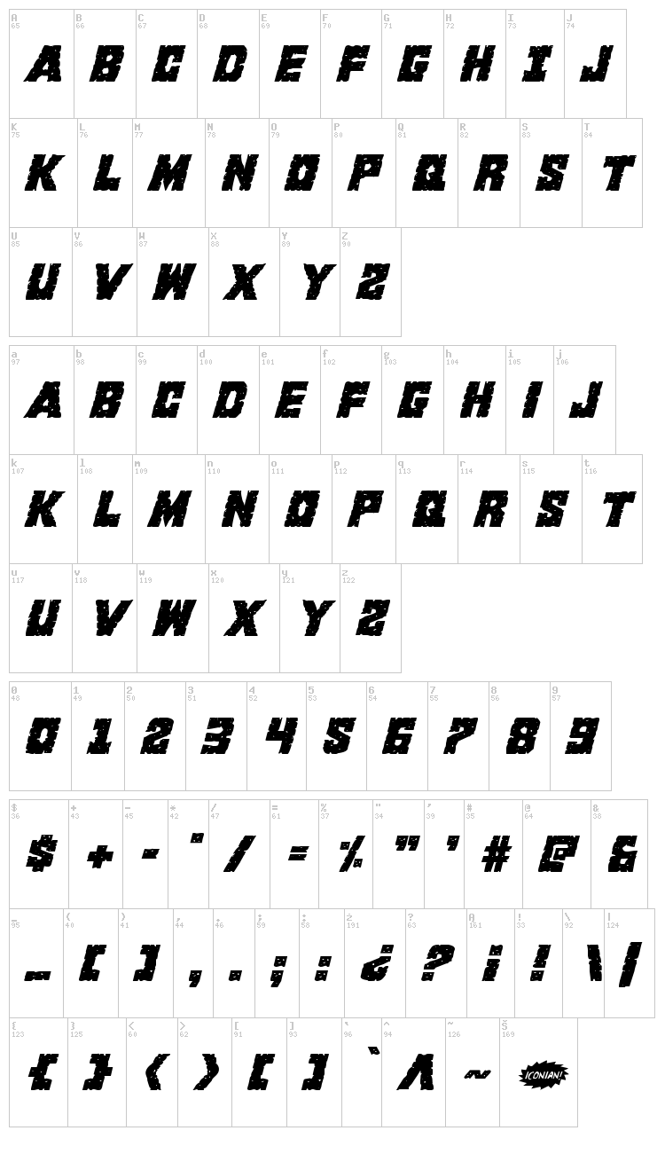 King Commando font map