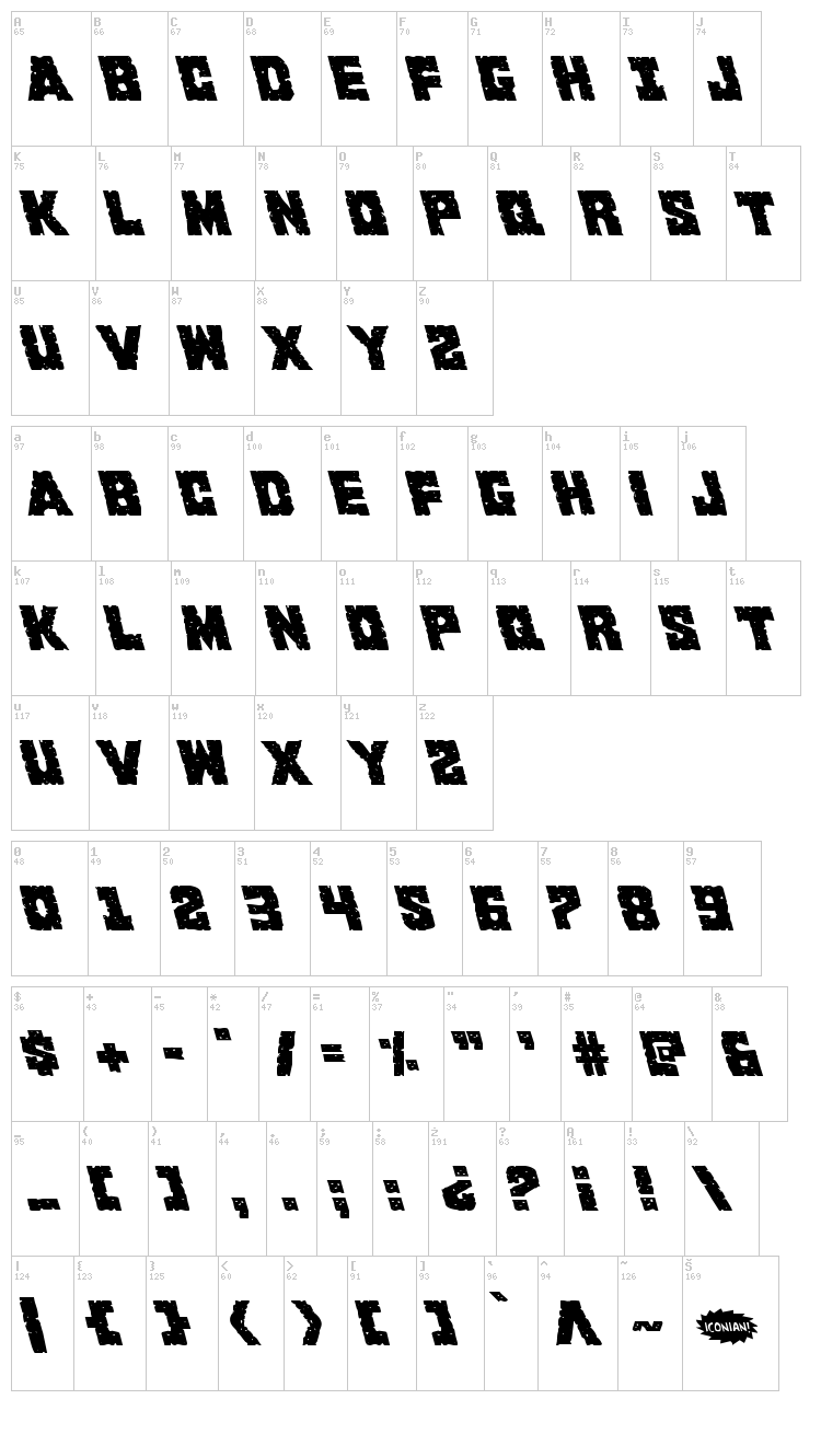 King Commando font map