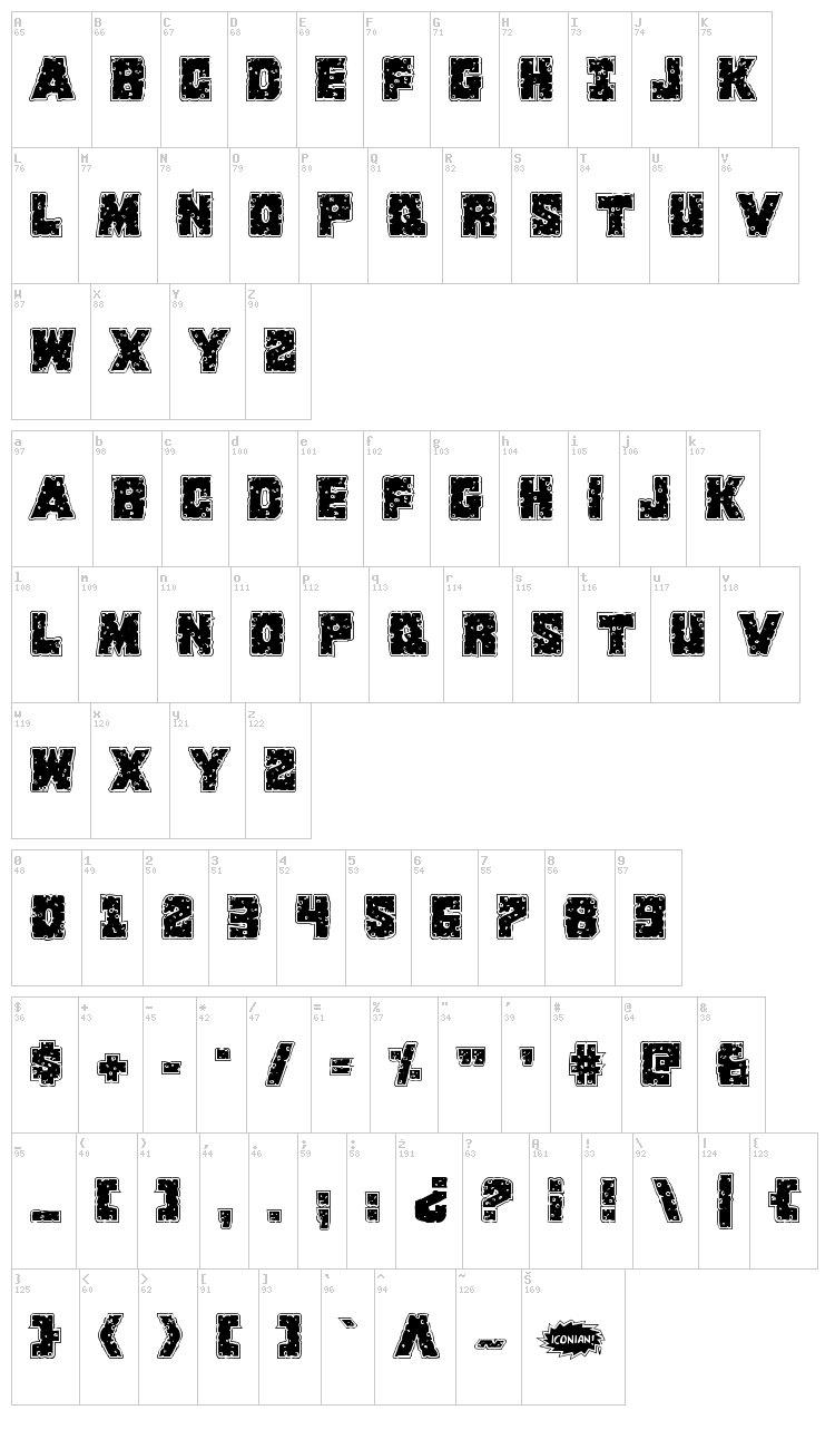 King Commando font map