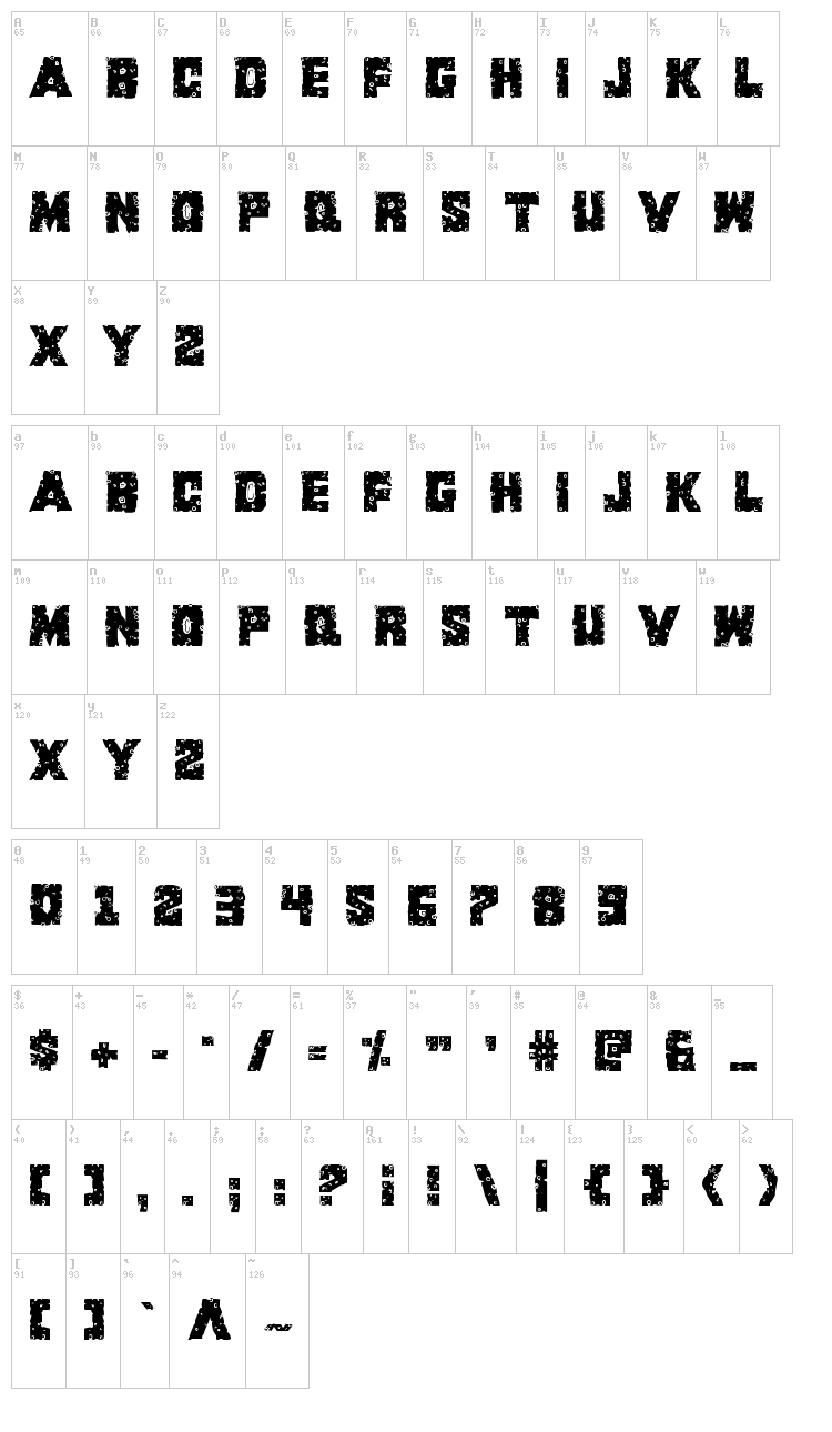 King Commando font map