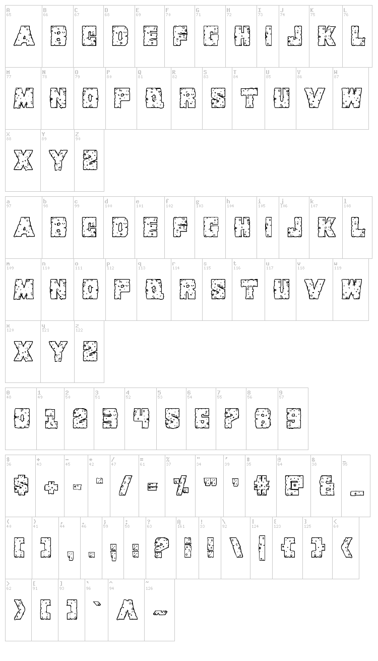 King Commando font map