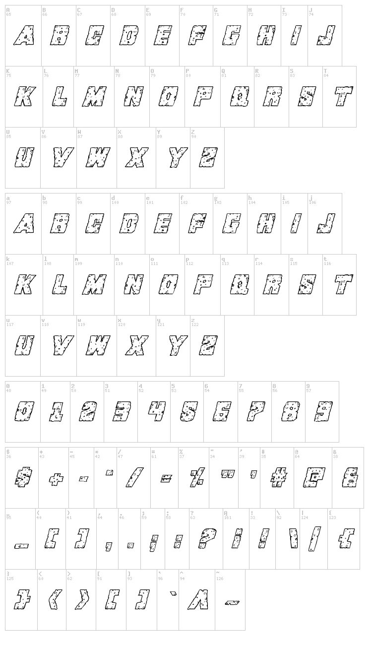 King Commando font map