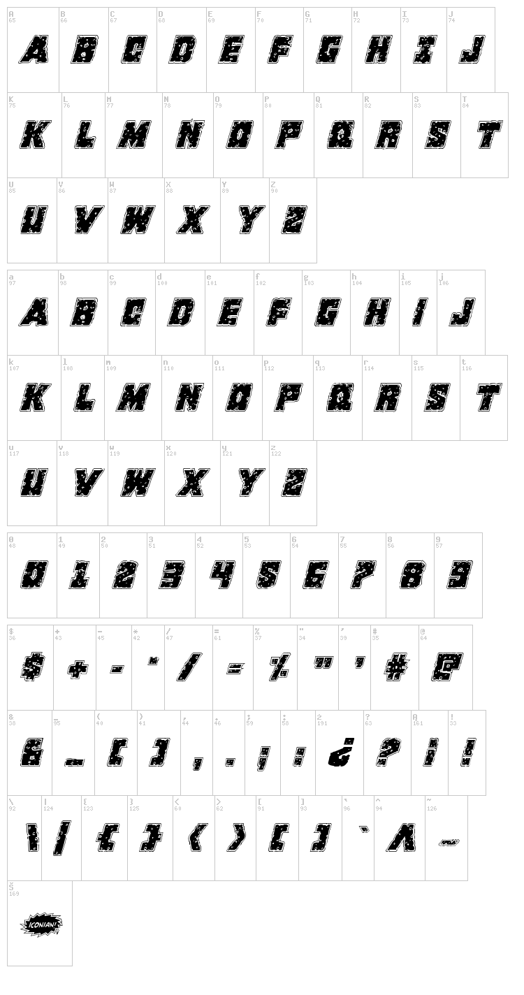 King Commando font map