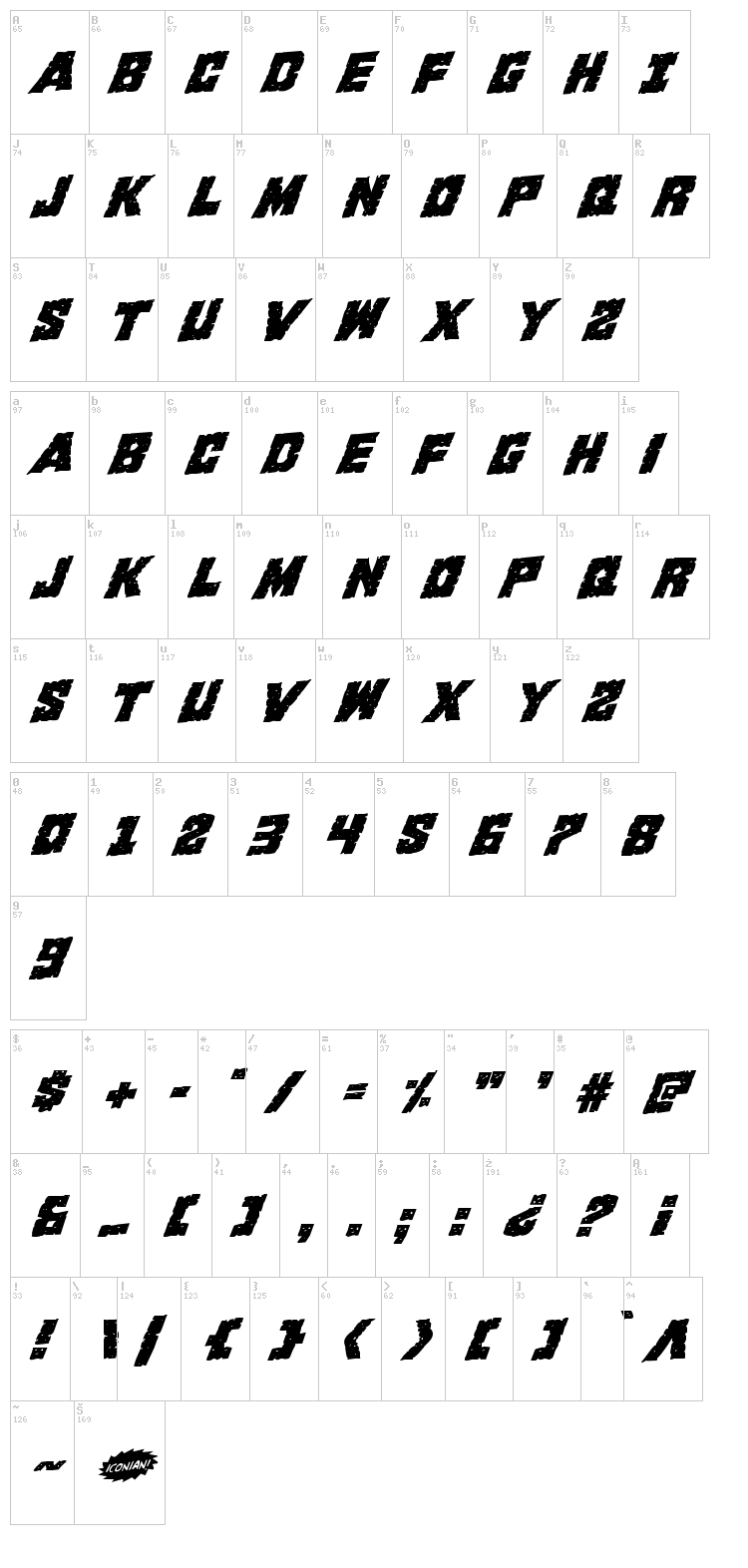 King Commando font map