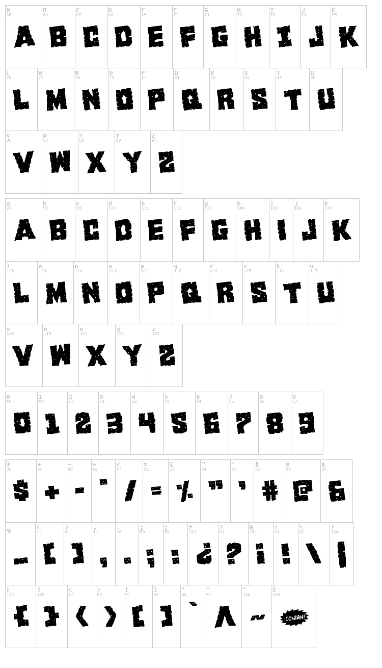 King Commando font map