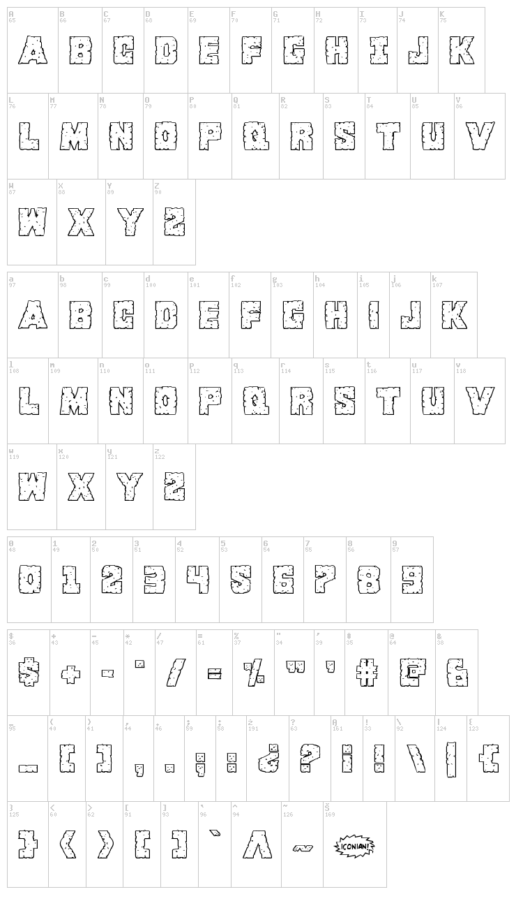 King Commando font map